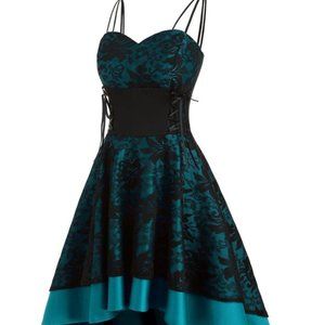 Dressfo Sz 14 3XL Black Lace Teal Gown Prom Dress